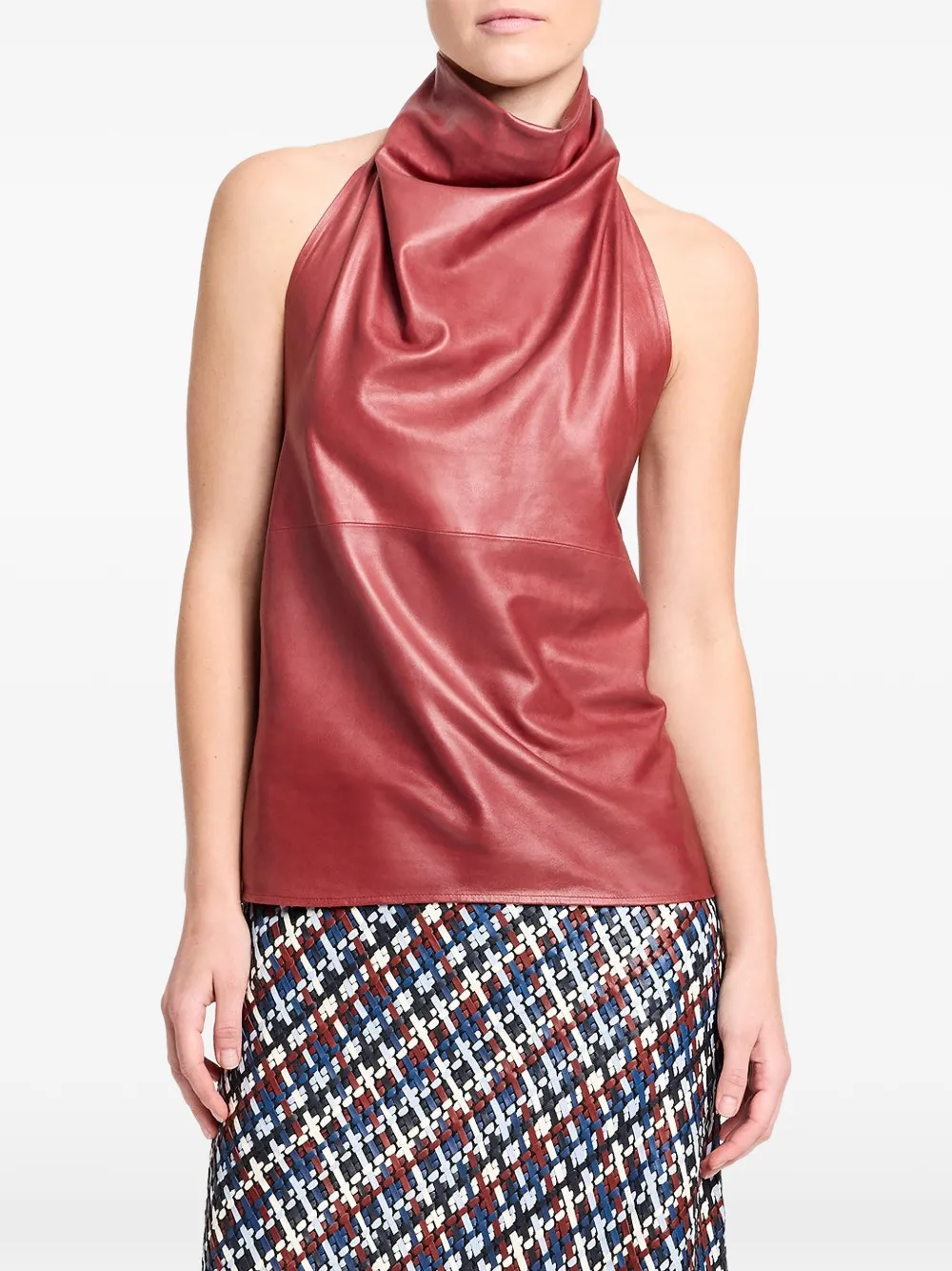 TWP Draped Leather Top in Red, view 5