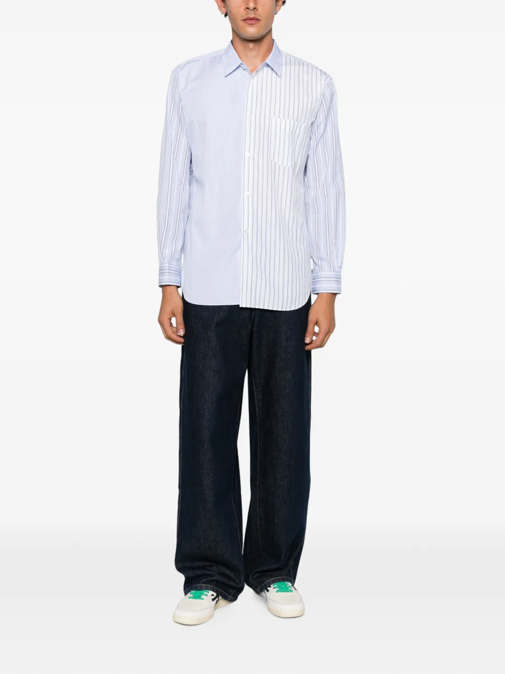 Comme Des Garçons Shirt Overhemd met vlakken en verticale strepen Blauw