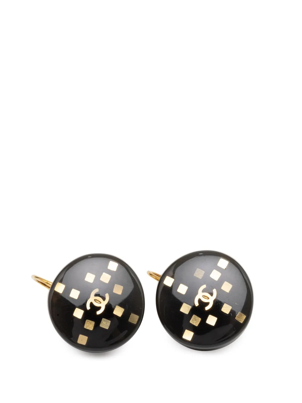 CHANEL Pre-Owned 2001 CC Resin and Gold Plated Round Lever Backs Earrings costume earrings - Nero