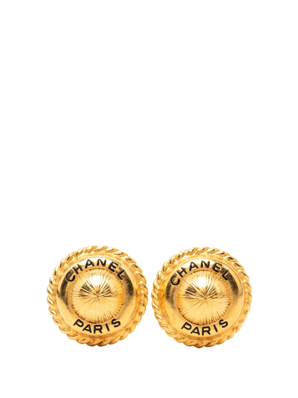 CHANEL Pre-Owned 1995 Gold Plated Logo Round Clip On Earrings costume earrings - Oro
