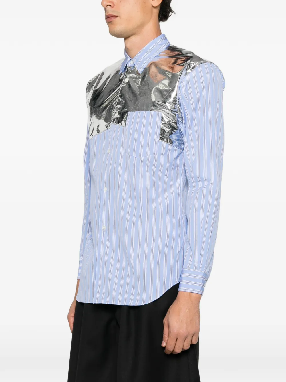 Comme Des Garçons Shirt striped metallic-panel shirt Blauw