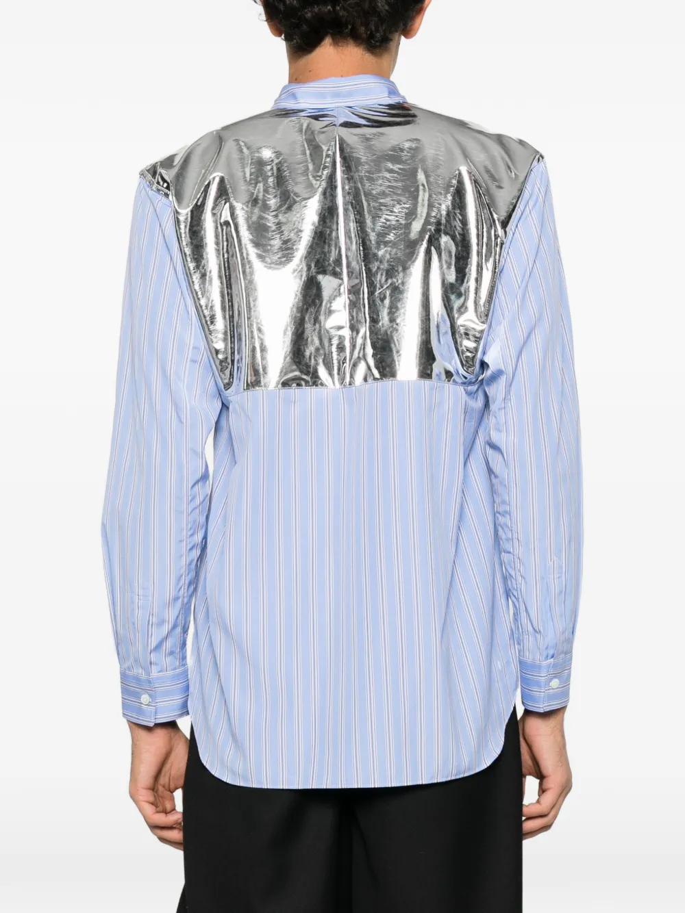 Comme Des Garçons Shirt striped metallic-panel shirt Blauw