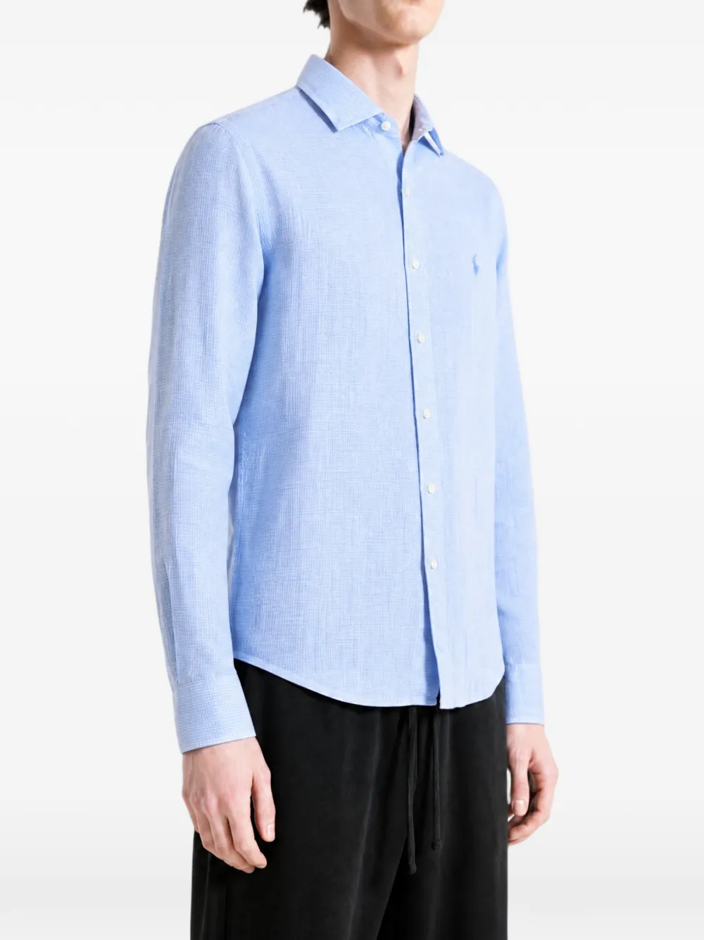 Polo Ralph Lauren Linnen overhemd met geborduurd logo Blauw