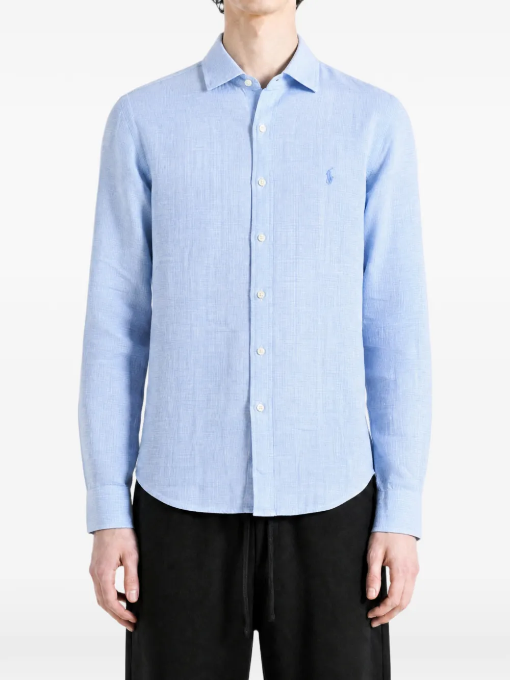 Polo Ralph Lauren Linnen overhemd met geborduurd logo Blauw