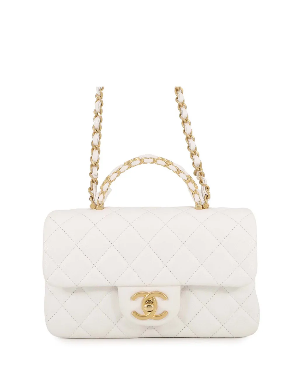 CHANEL Pre-Owned 2021-2026 Mini CC Quilted Caviar Handy Flap satchel - Bianco