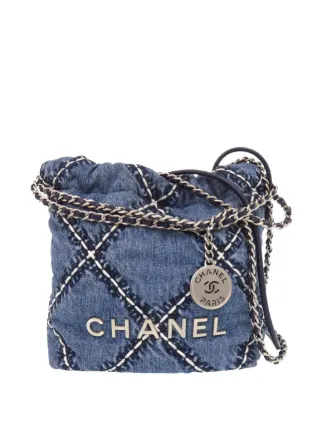 CHANEL Pre-Owned 2021-2026 Mini Denim Stitched 22 Handbag Satchel
