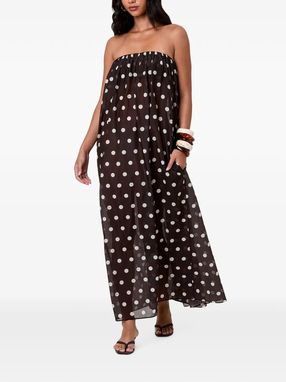 Nicholas Lindy strapless maxi-jurk Bruin