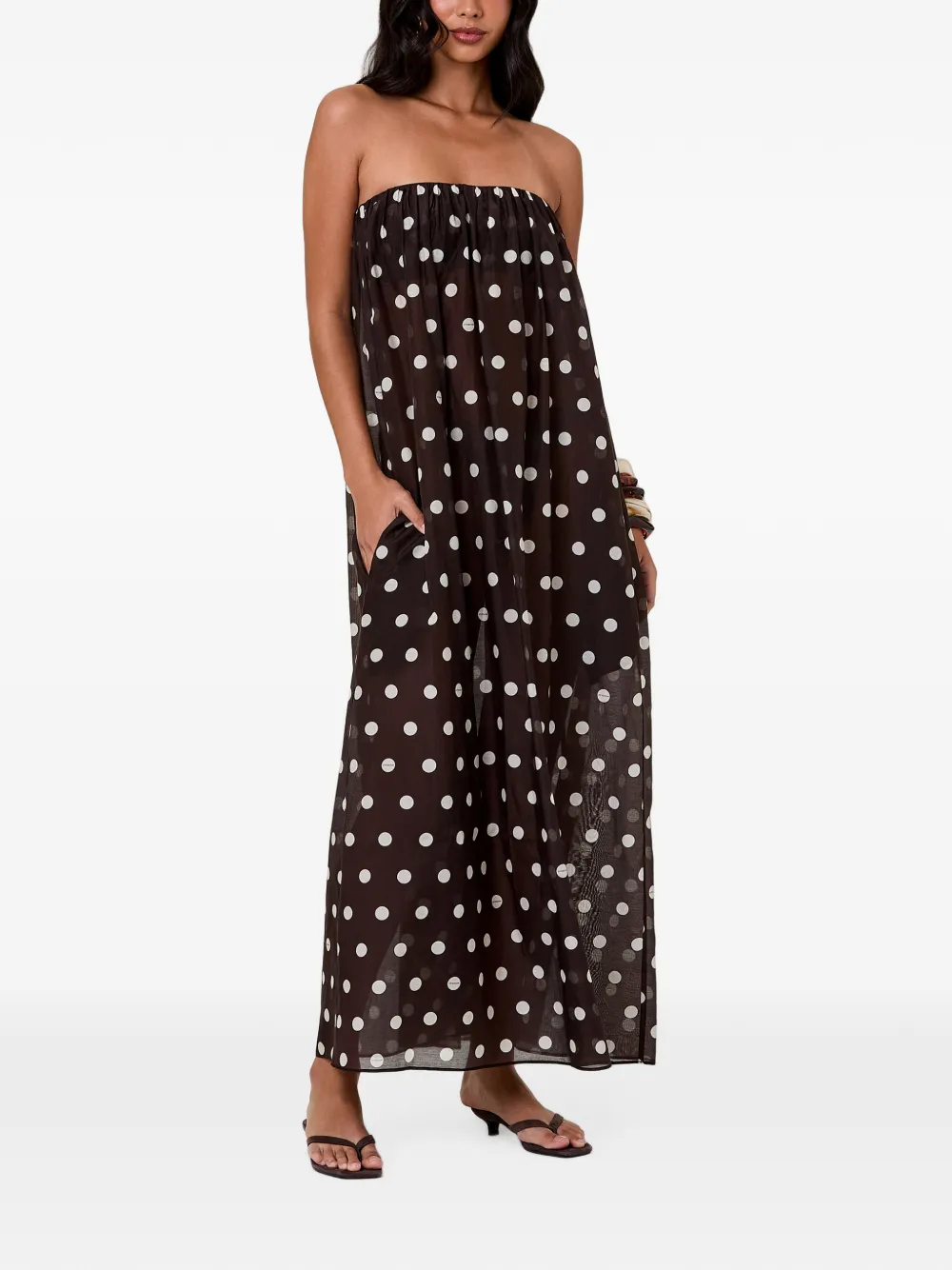 Nicholas Lindy strapless maxi-jurk Bruin