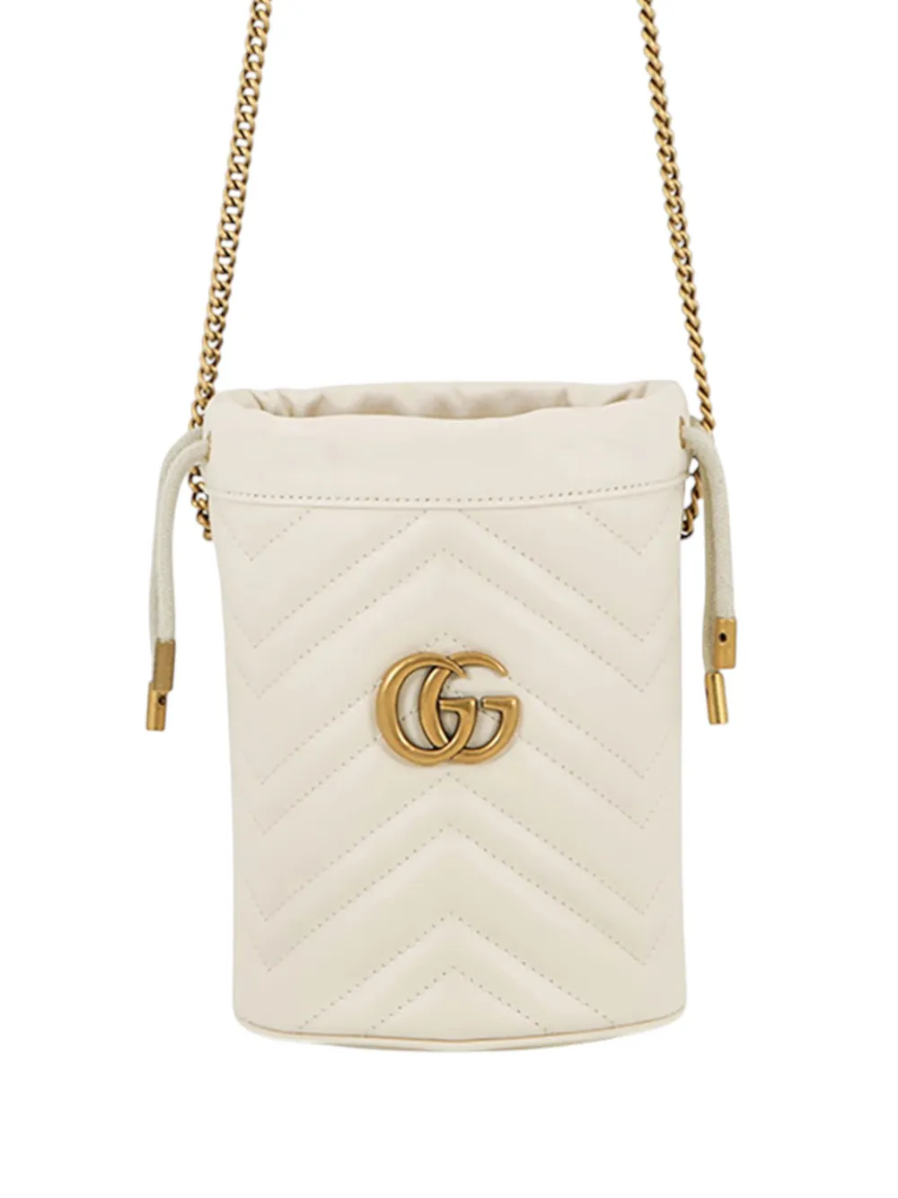 Gucci Pre-Owned 2016-2026 Small GG Marmont Matelasse Calfskin bucket bag - Bianco