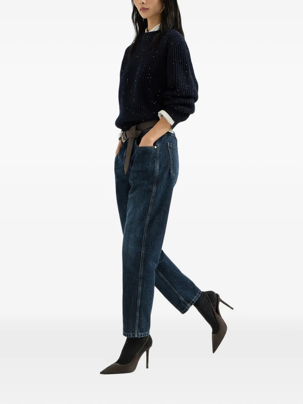 Brunello Cucinelli Shiny Bartack straight jeans Blauw