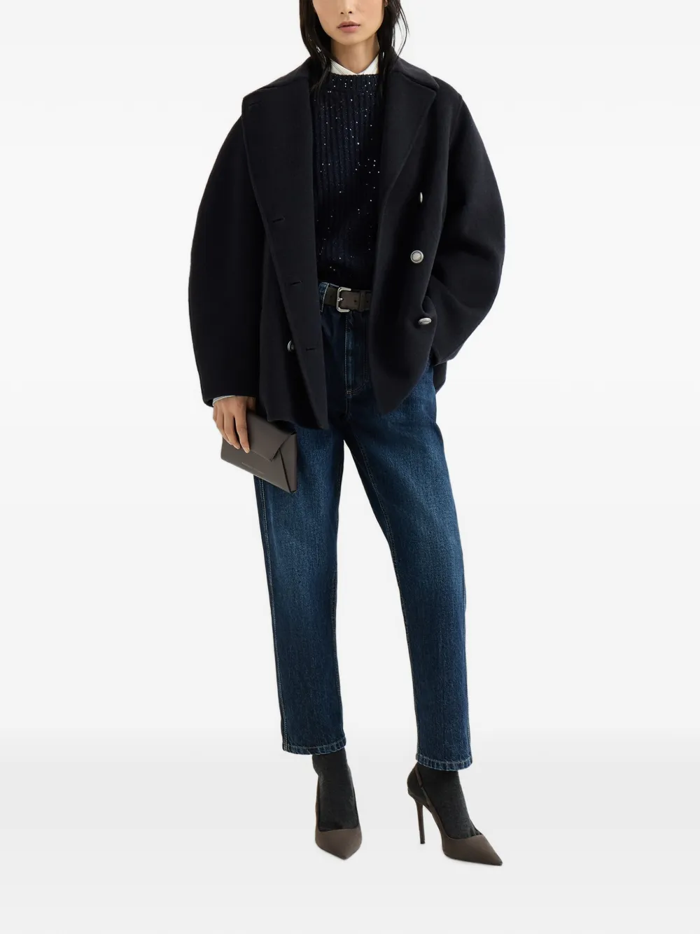 Brunello Cucinelli Shiny Bartack straight jeans Blauw