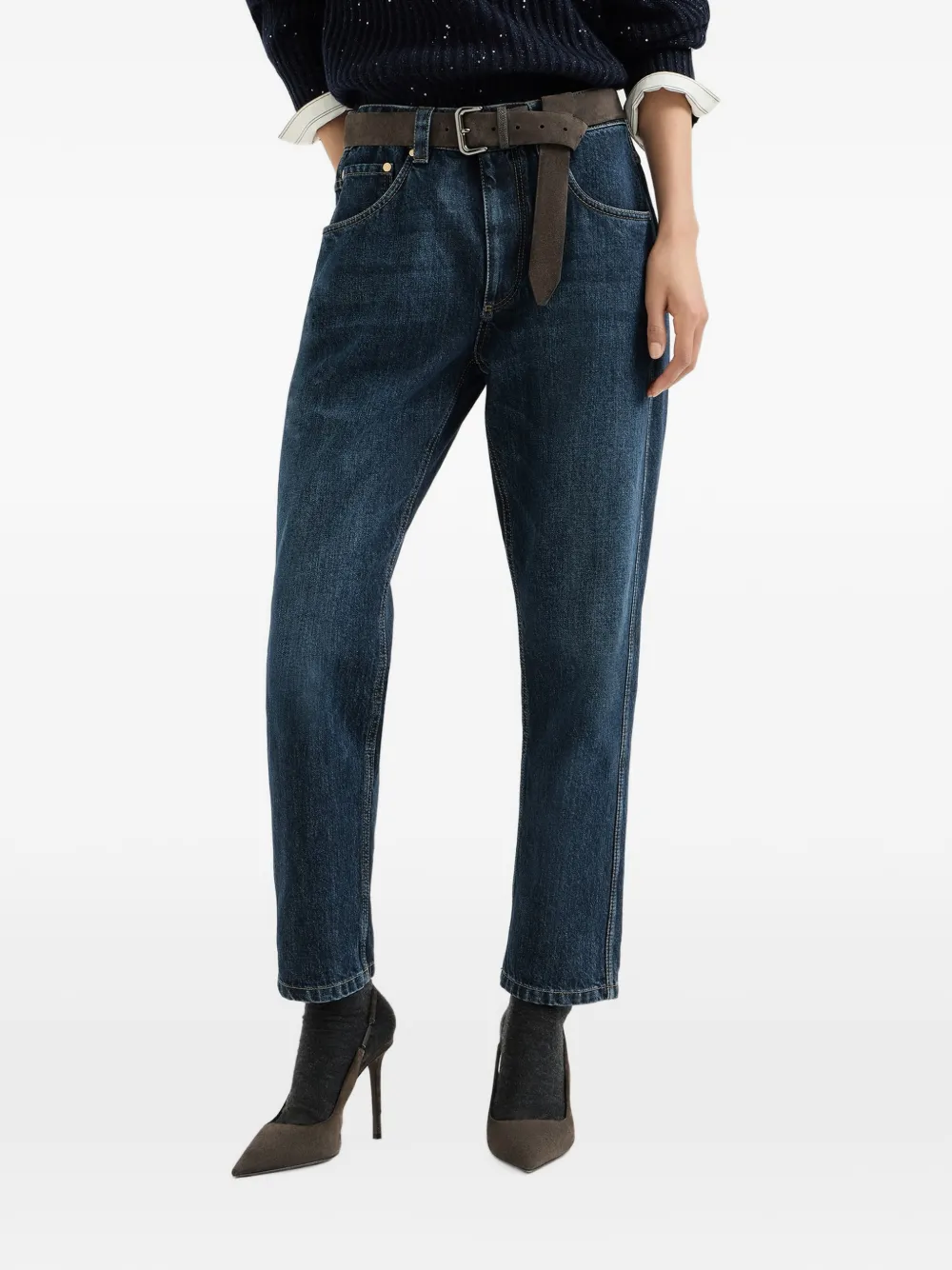 Brunello Cucinelli Shiny Bartack straight jeans Blauw