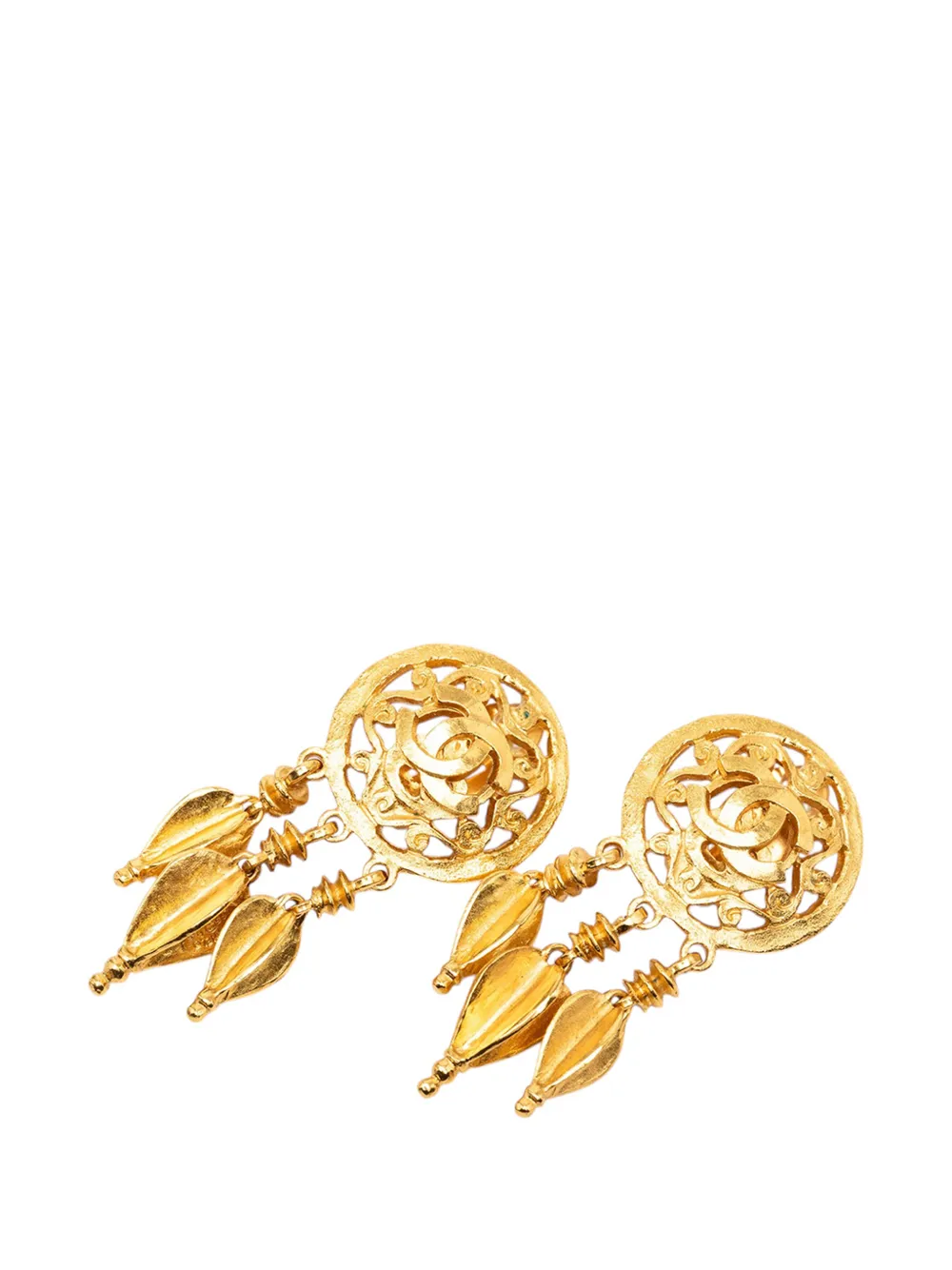 CHANEL Pre-Owned 1995 CC Gold Plated Filigree Fringe Drop Clip On Earrings costume earrings - Oro