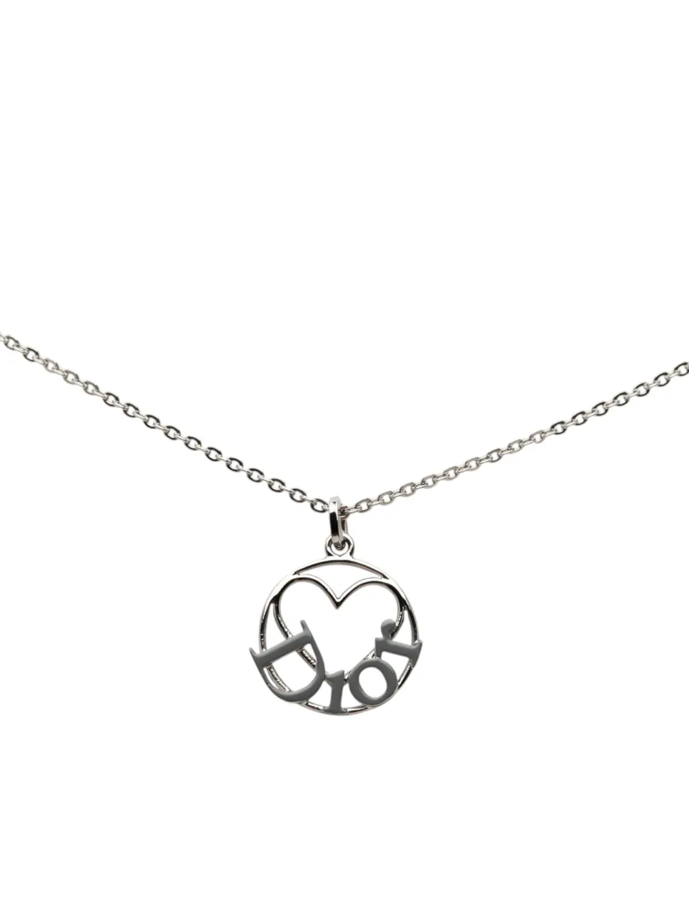 Christian Dior Pre-Owned 2000-2026 Brass Heart Logo Pendant Necklace costume necklace - Silver