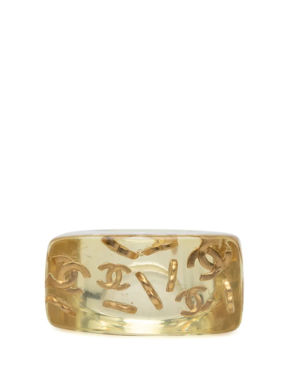 CHANEL Pre-Owned 2001 CC Acrylic and Gold Plated Logo Ring costume ring