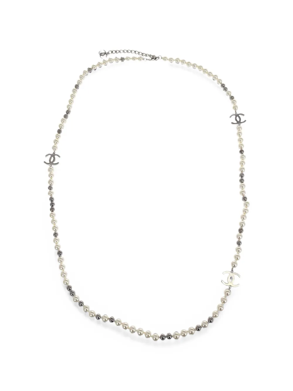 CHANEL Pre-Owned Collana a catena con finte perle CC 2016 - Argento