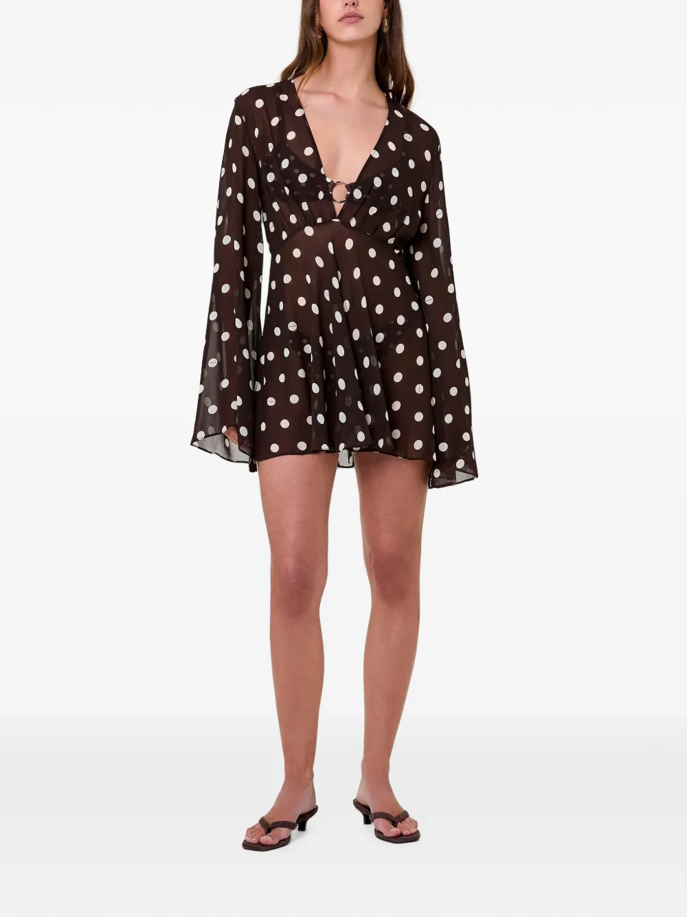 Nicholas Nerissa LS mini-jurk met V-hals Bruin