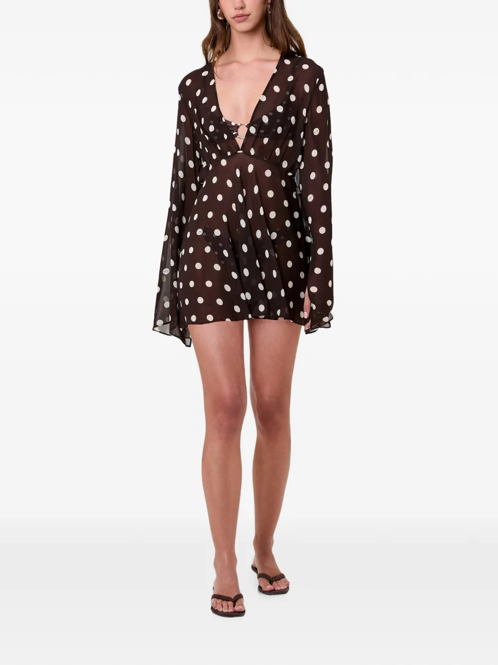 Nicholas Nerissa LS mini-jurk met V-hals Bruin