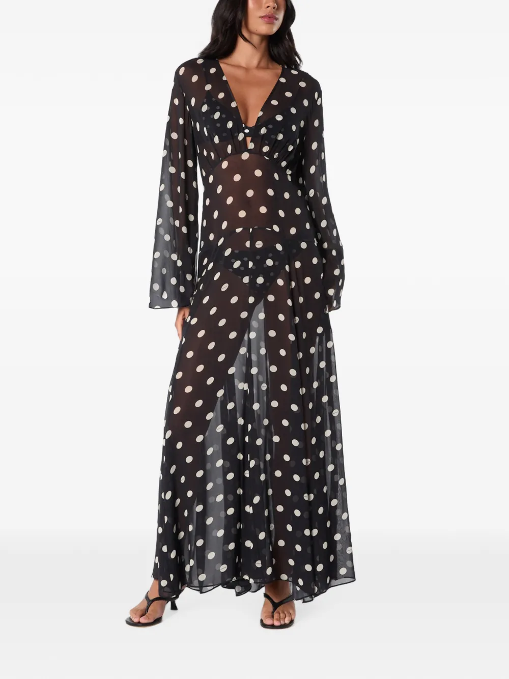 Nicholas Marella LS maxi-jurk met V-hals Zwart
