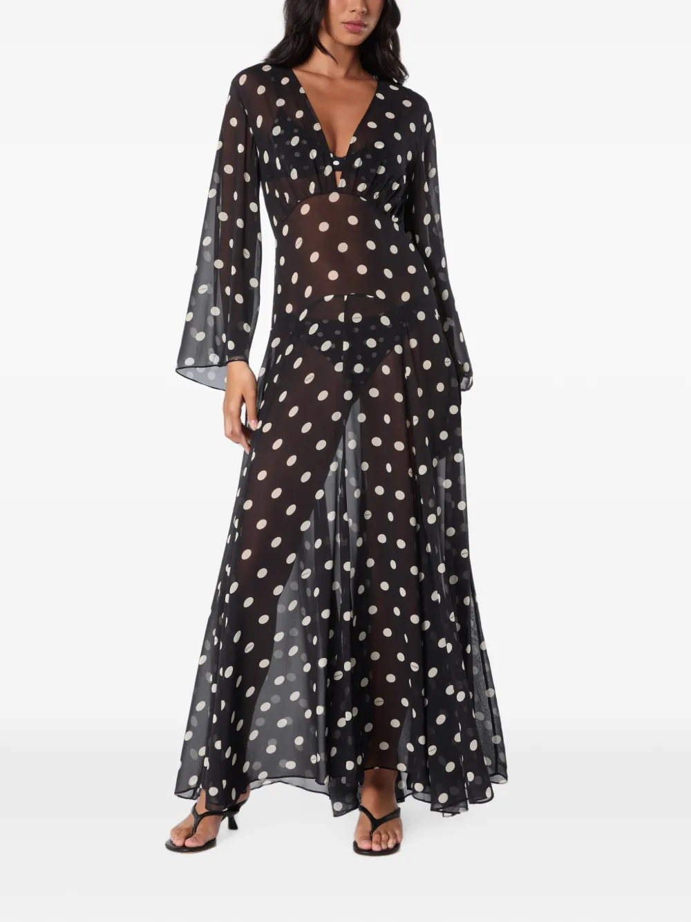 Nicholas Marella LS maxi-jurk met V-hals Zwart