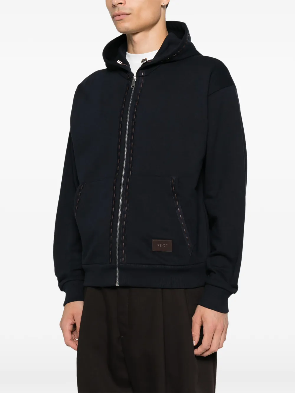 FENDI Hoodie met rits en contrasterende stiksels Blauw