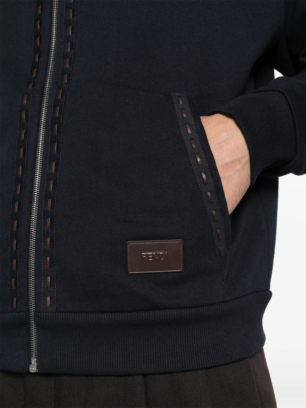 FENDI Hoodie met rits en contrasterende stiksels Blauw