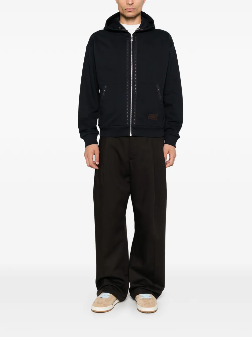 FENDI Hoodie met rits en contrasterende stiksels Blauw