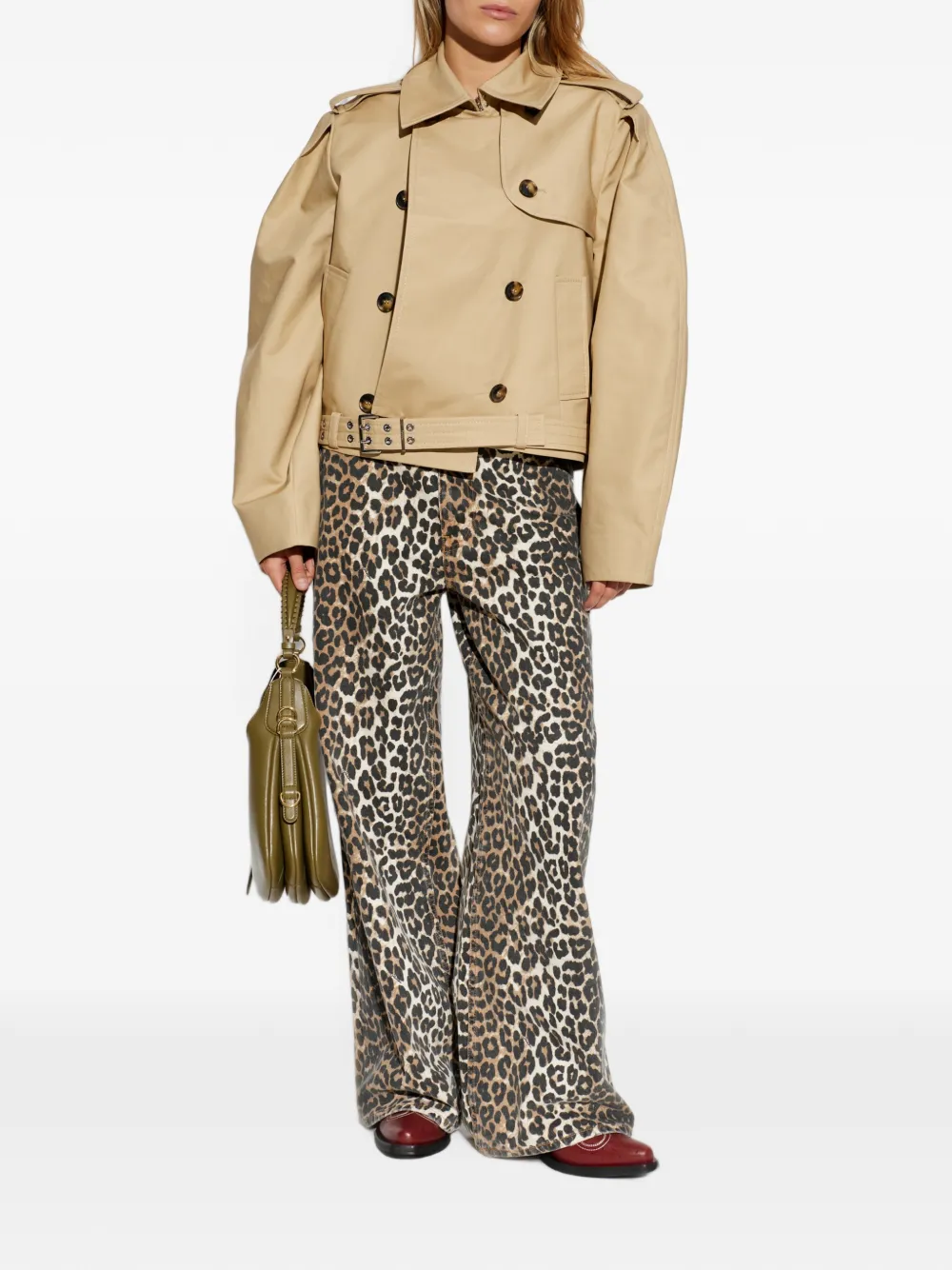 GANNI Jack met ceintuur en dubbele rij knopen Beige