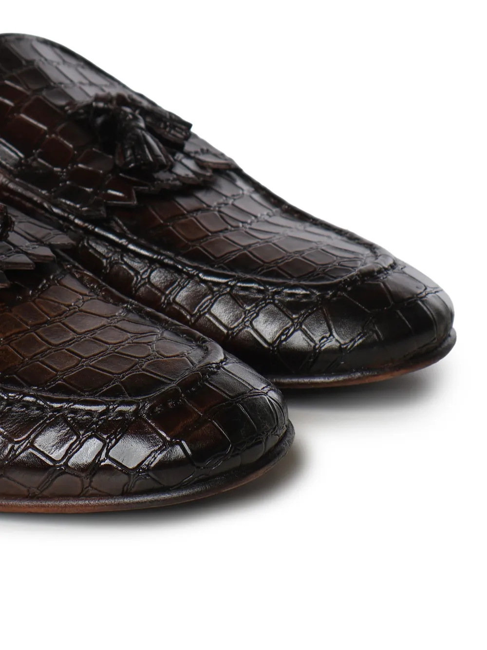 Giuliano Galiano Samuel loafers met krokodillen-reliëf en kwastje Bruin