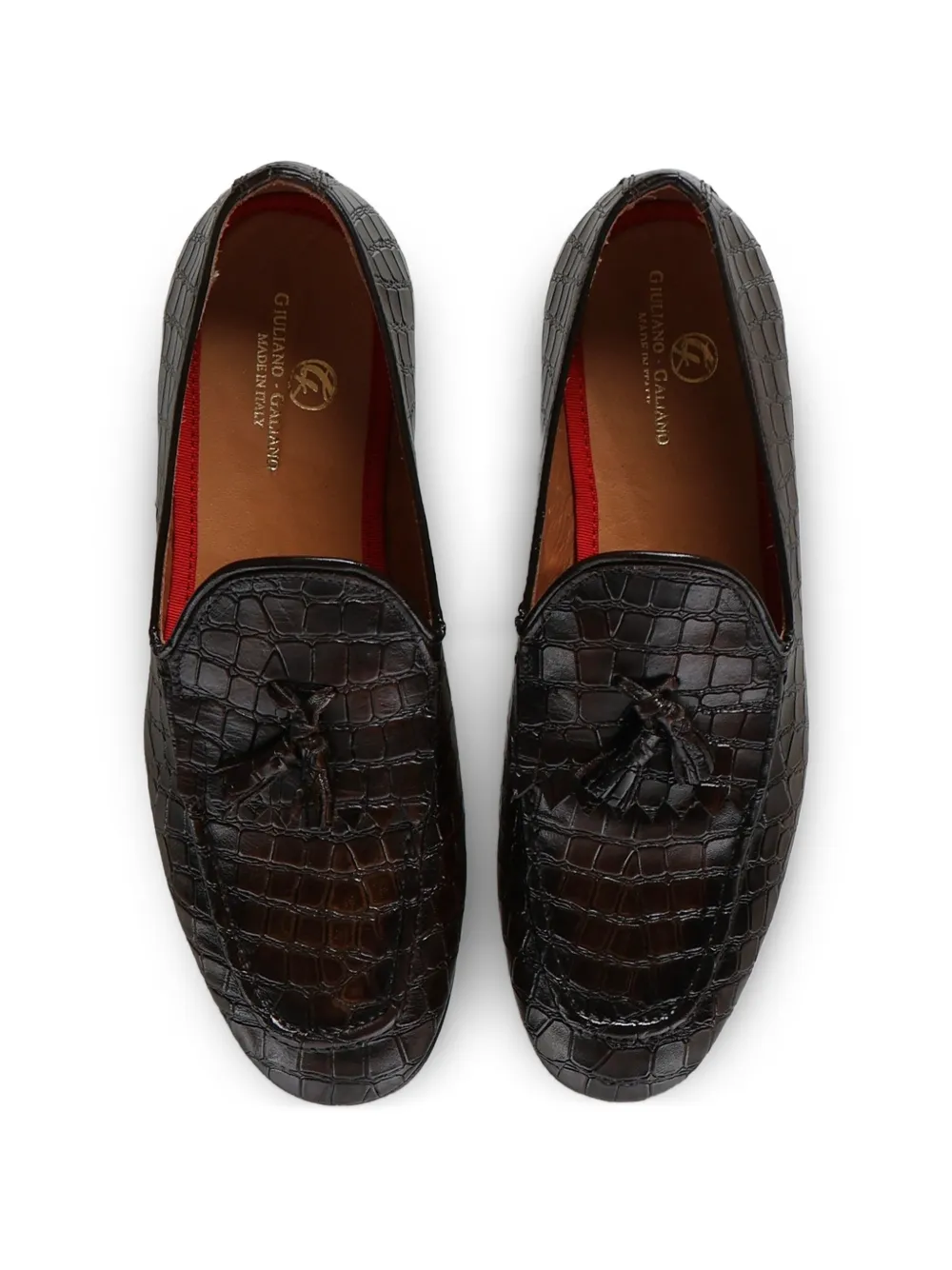 Giuliano Galiano Samuel loafers met krokodillen-reliëf en kwastje Bruin