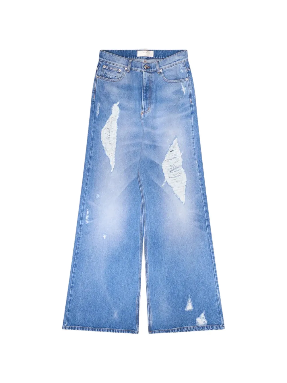 matieres fecales Jeans a gamba ampia con effetto vissuto - Blu