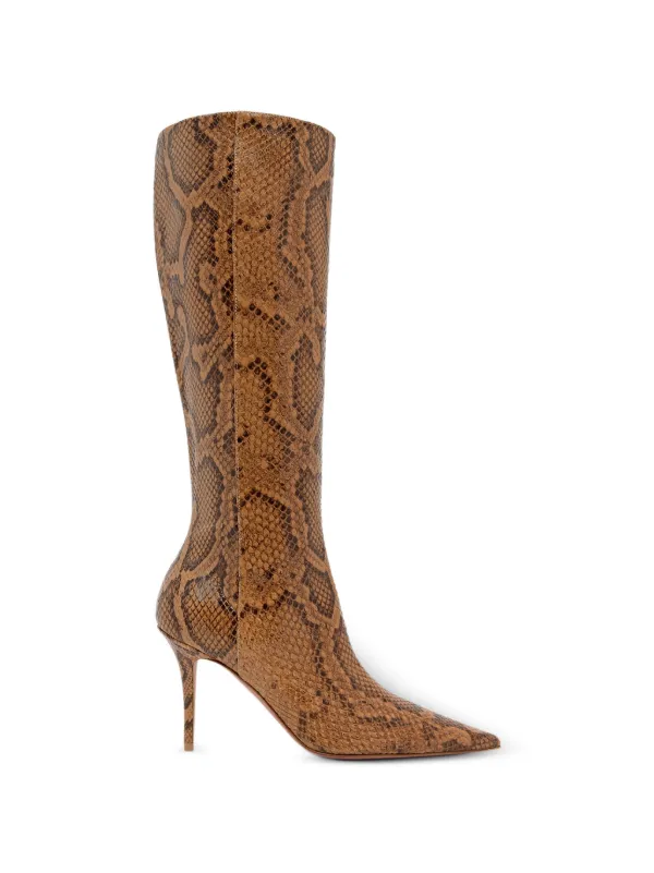 Amina Muaddi Barbara Snake-effect Boots in Brown