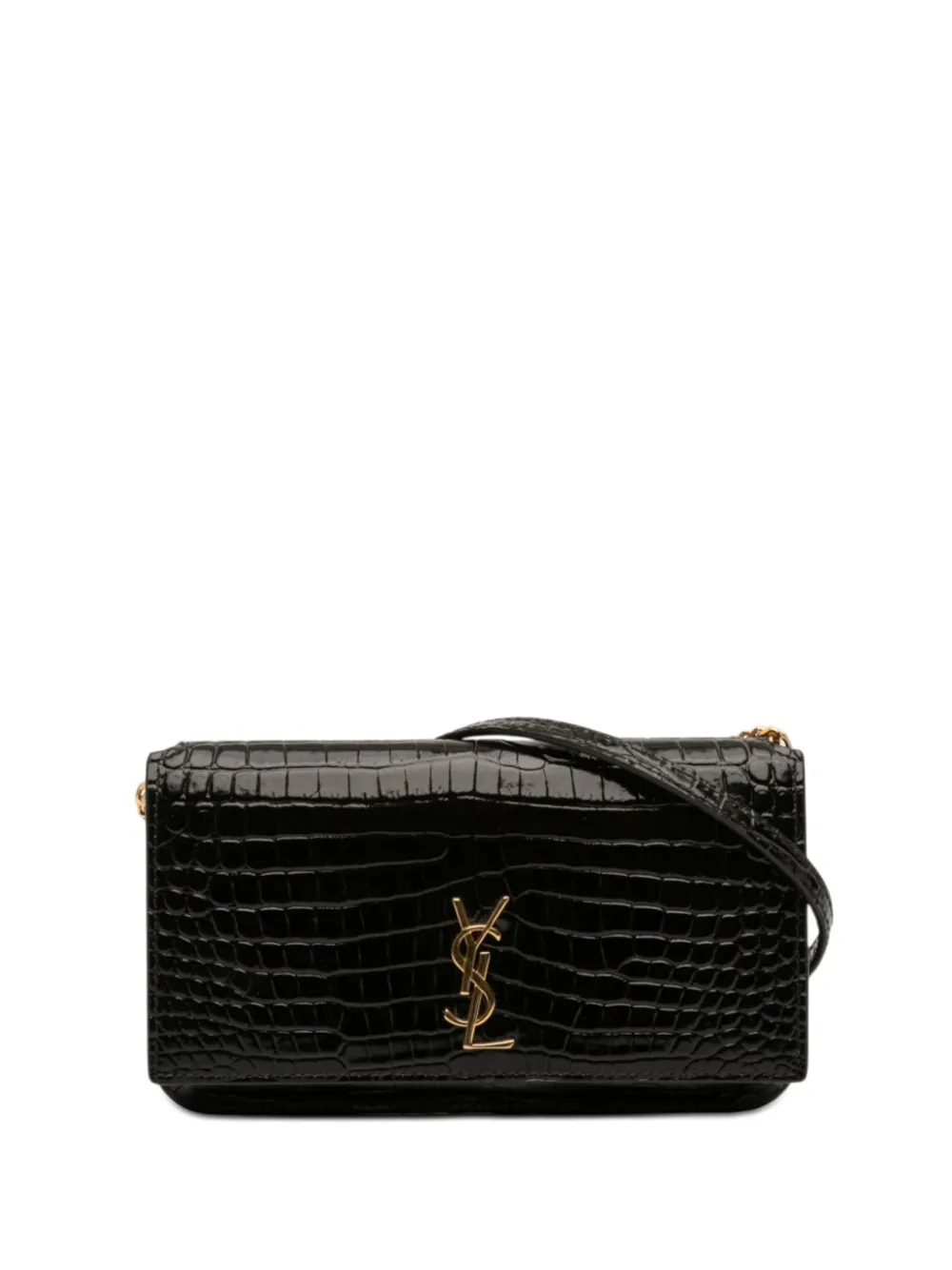 Saint Laurent Pre-Owned 2023 Croc Embossed Leather Cassandre Phone Holder crossbody bag - Nero