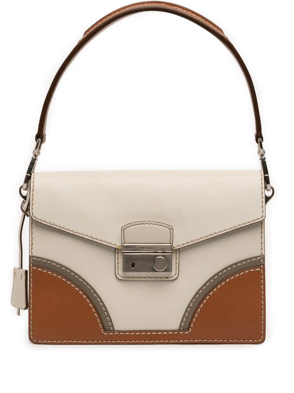 Prada Pre-Owned 2010-2026 Tricolor Vitello Stitched Sound Lock satchel - Bianco