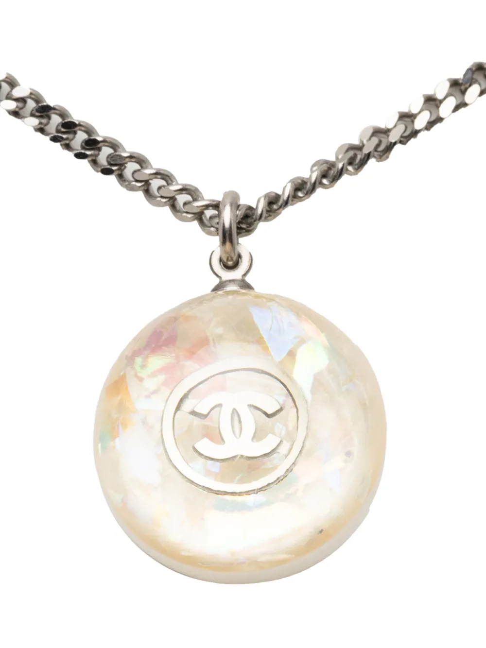 CHANEL Pre-Owned 1950-1970 CC Brass Resin Ball Pendant Necklace costume necklace - Argento