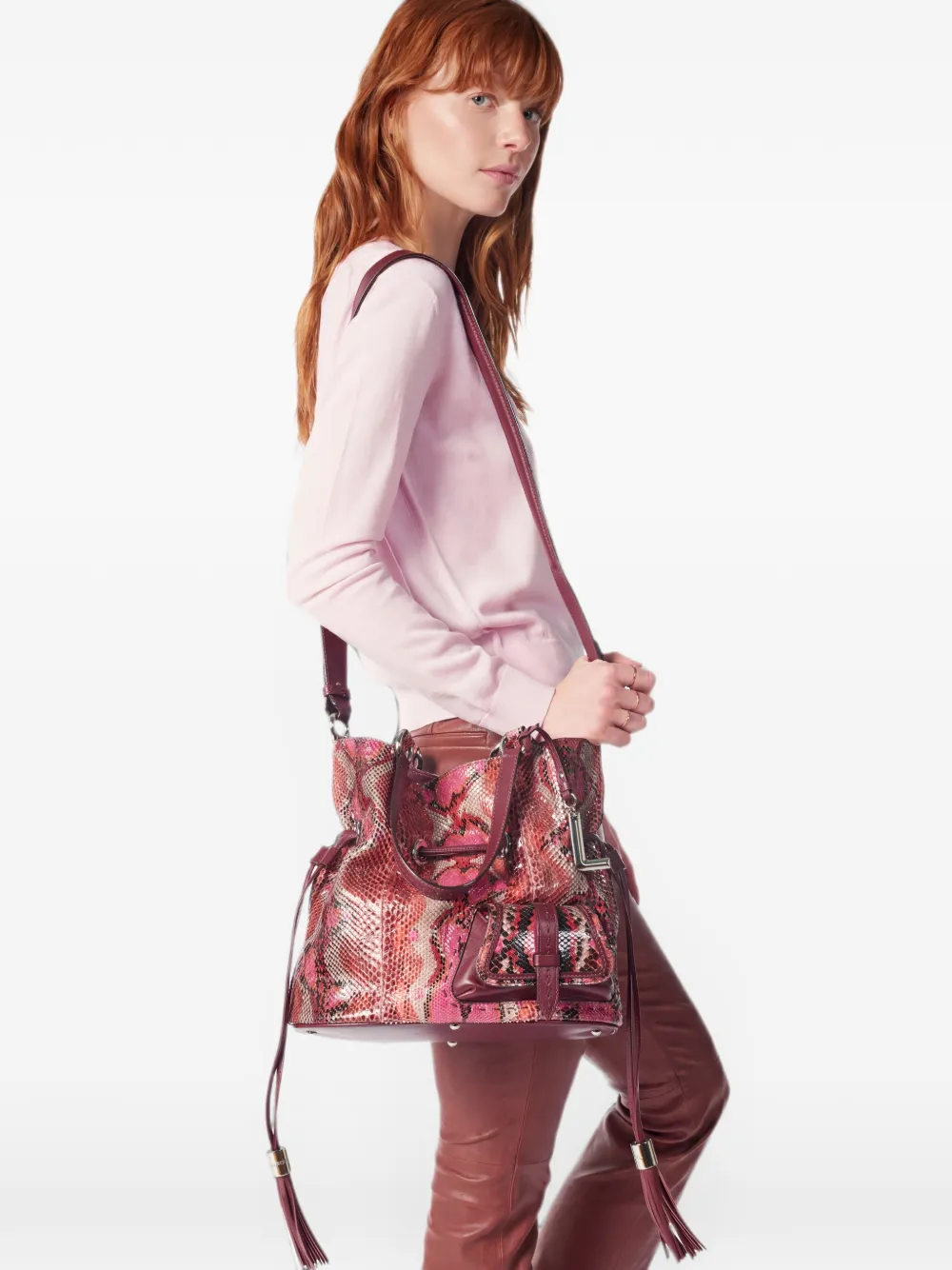 Lancel Medium Premier Flirt leren bucket-tas met slangen-effect Roze
