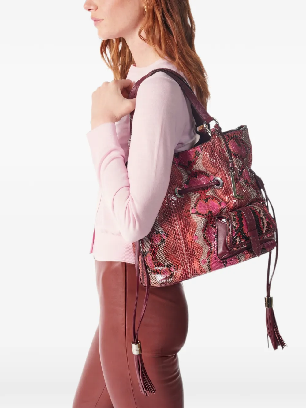 Lancel Medium Premier Flirt leren bucket-tas met slangen-effect Roze