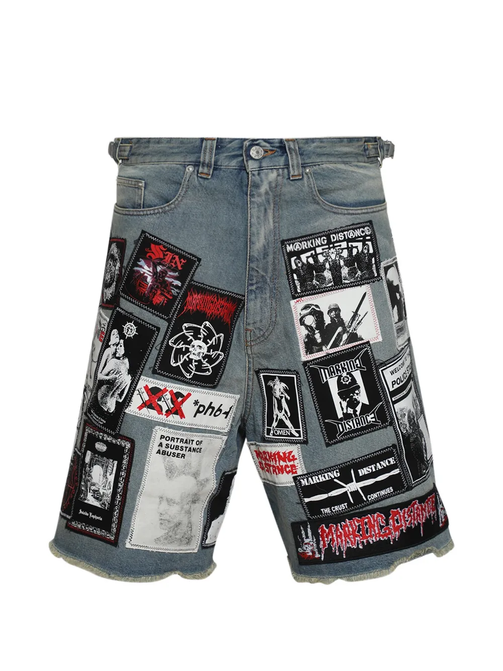 MARKING DISTANCE patch-detail denim shorts - Blau