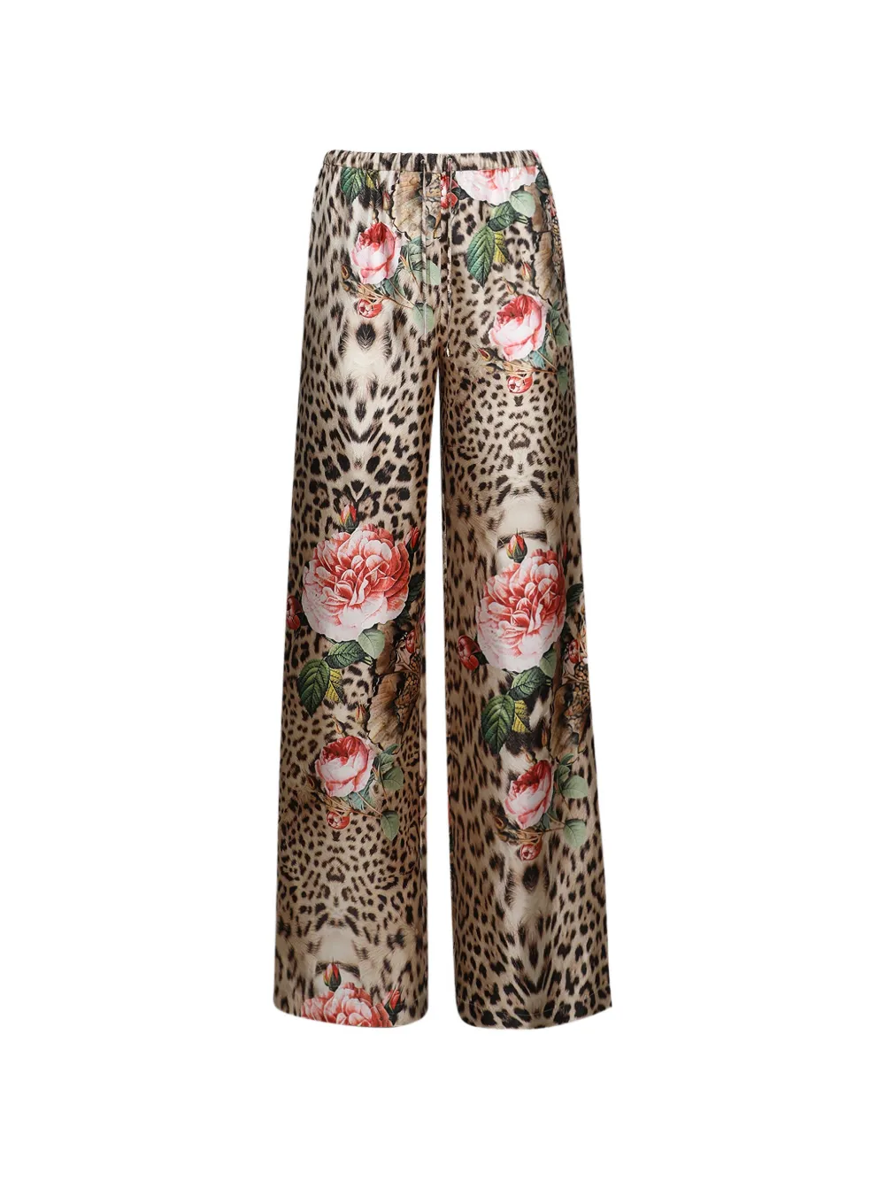 Roberto Cavalli rose jaguar-print silk trousers - Toni neutri