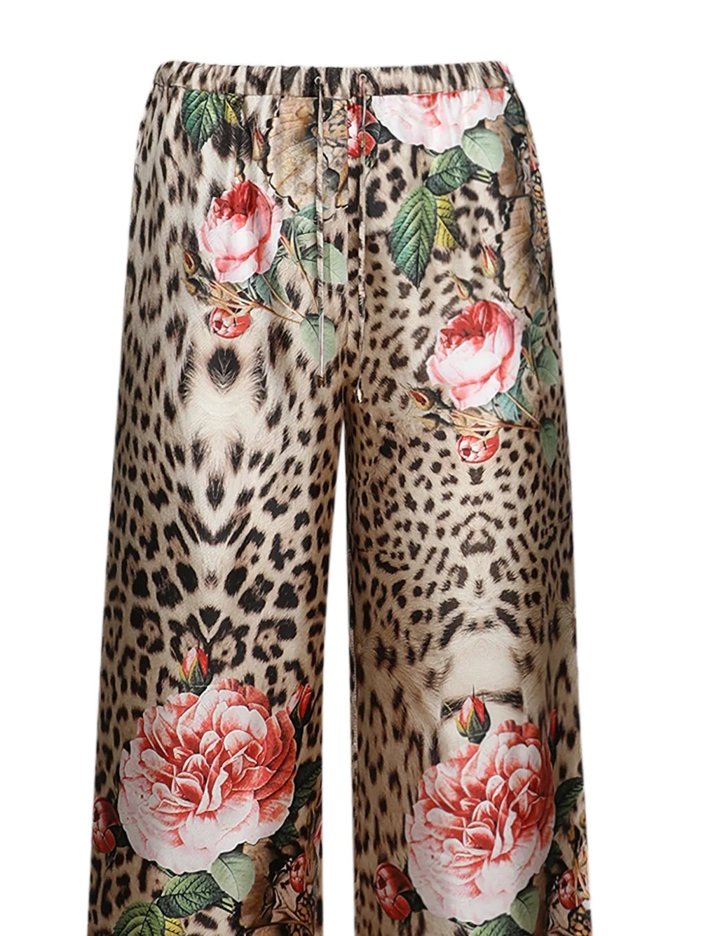 Roberto Cavalli Zijden broek met jaguar-print Beige