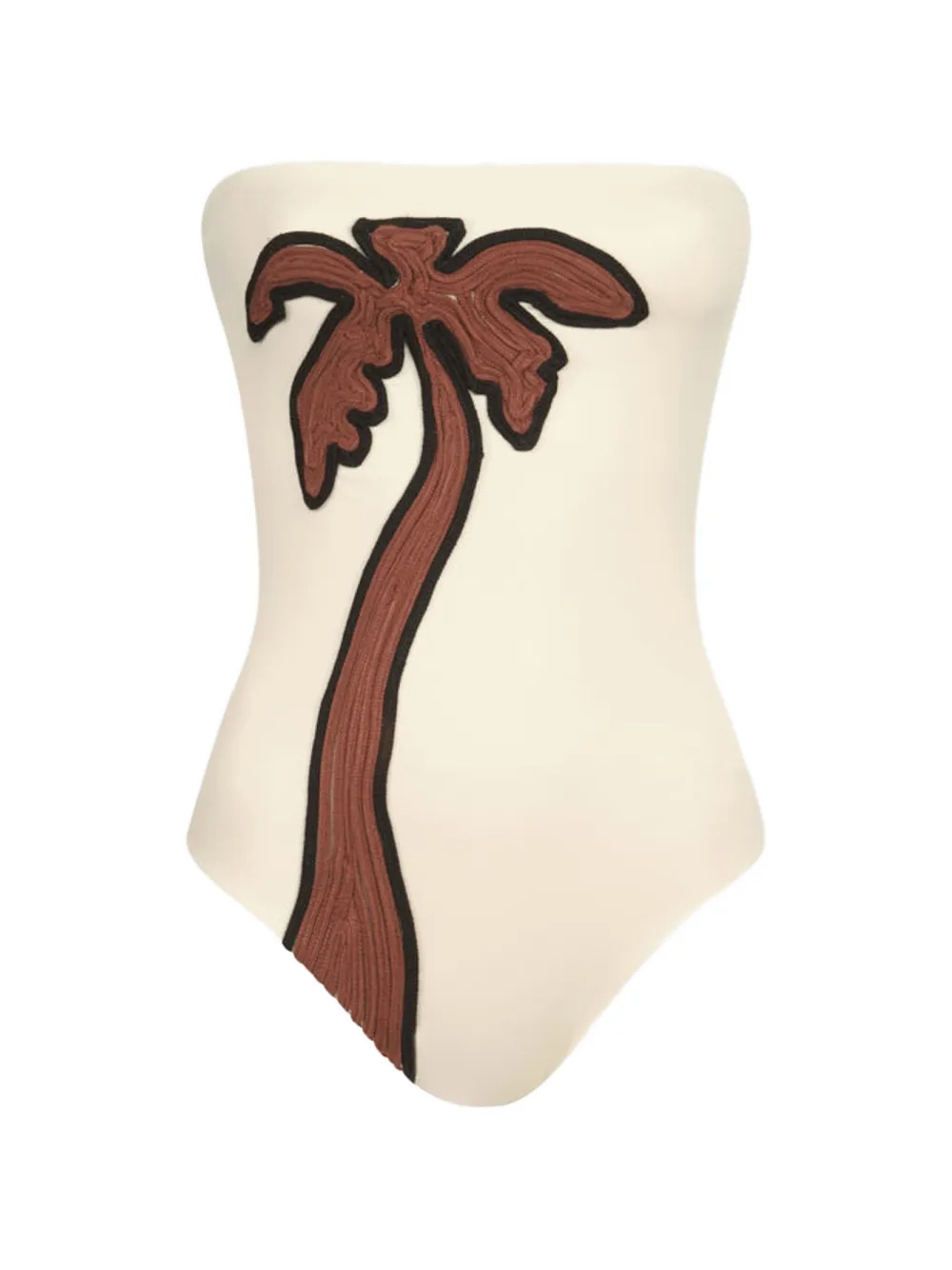 Johanna Ortiz palm-motif textured strapless swimsuit - Nude