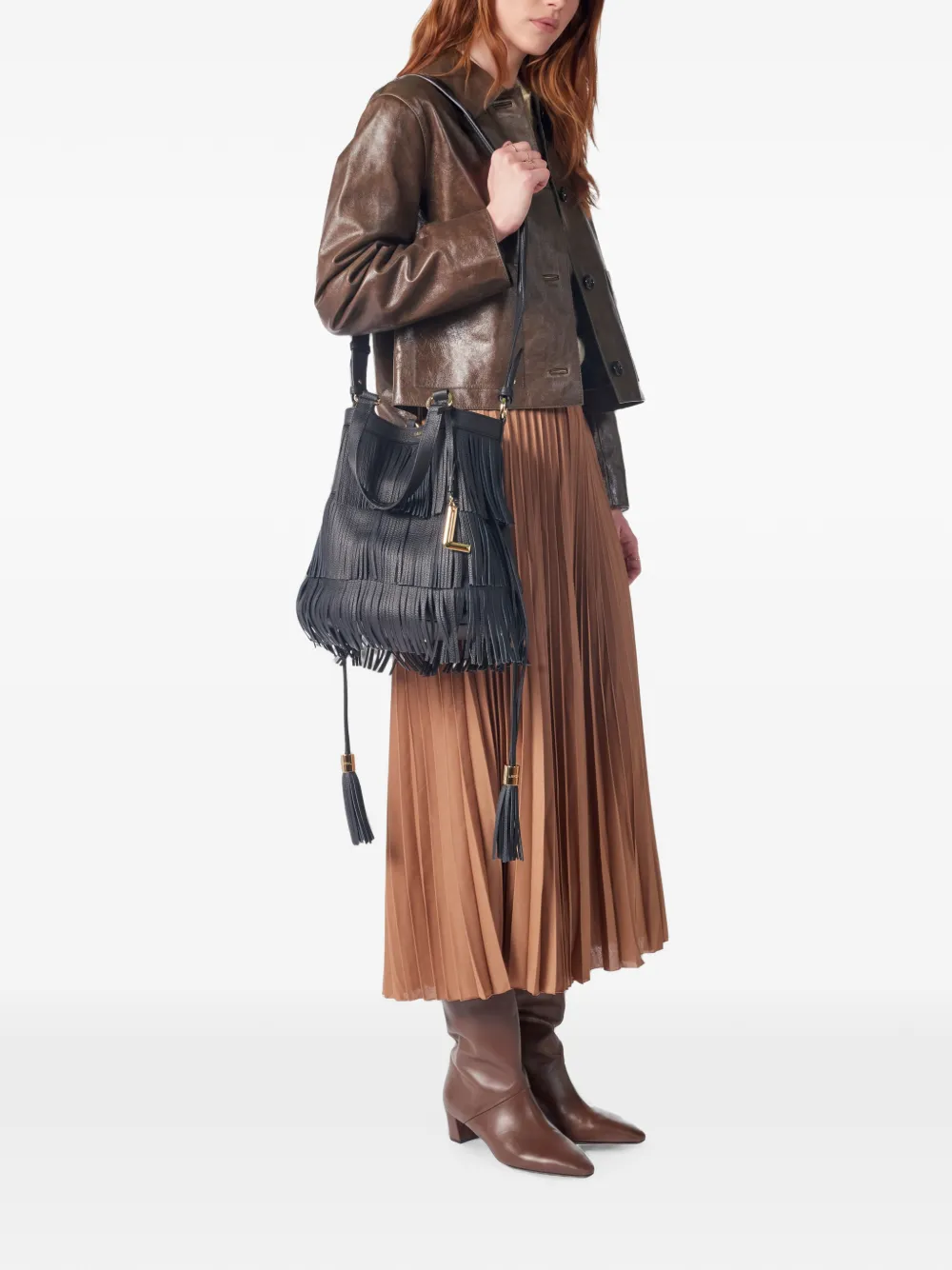 Lancel Medium Premier Flirt bucket-tas met franje Zwart