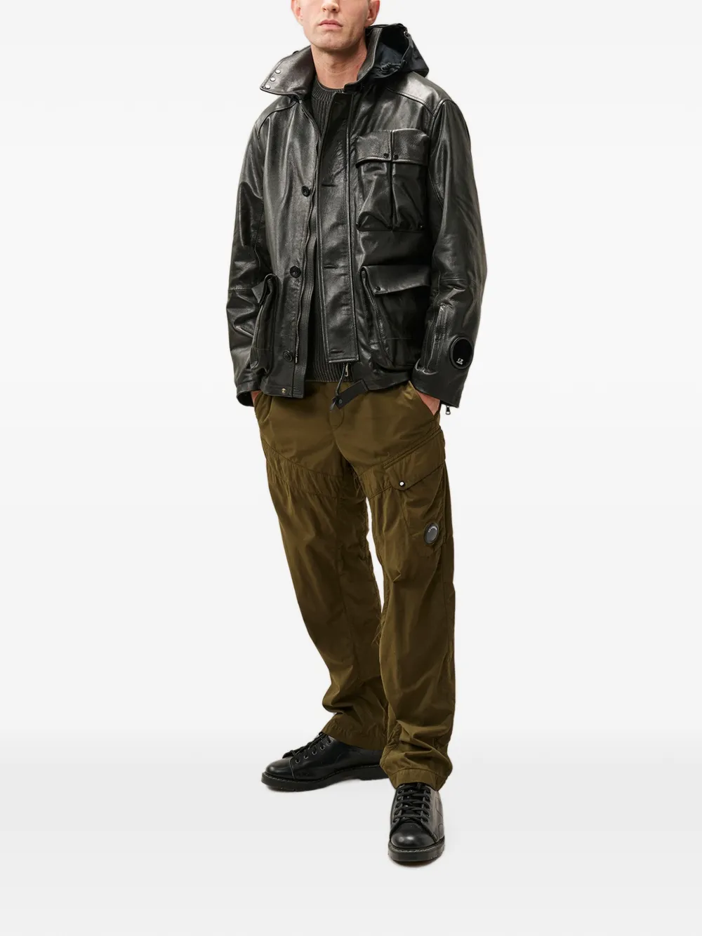 C.P. Company Leren jack met Goggle-detail Zwart