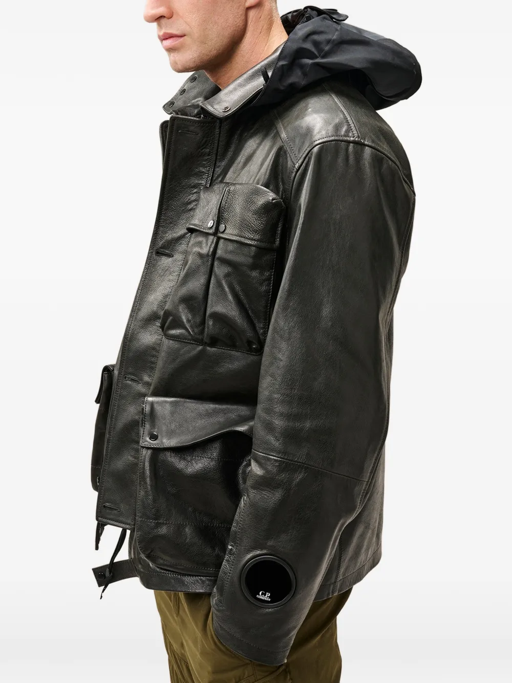 C.P. Company Leren jack met Goggle-detail Zwart