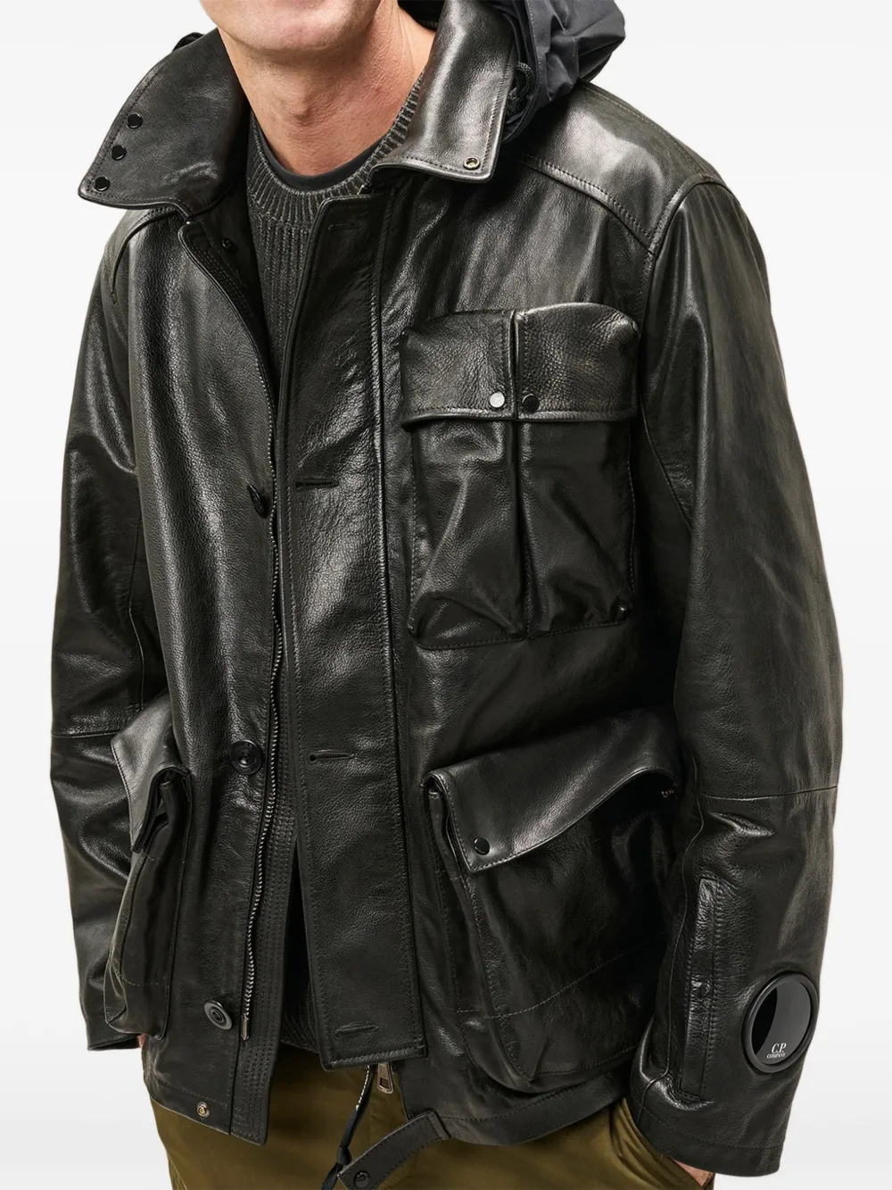 C.P. Company Leren jack met Goggle-detail Zwart