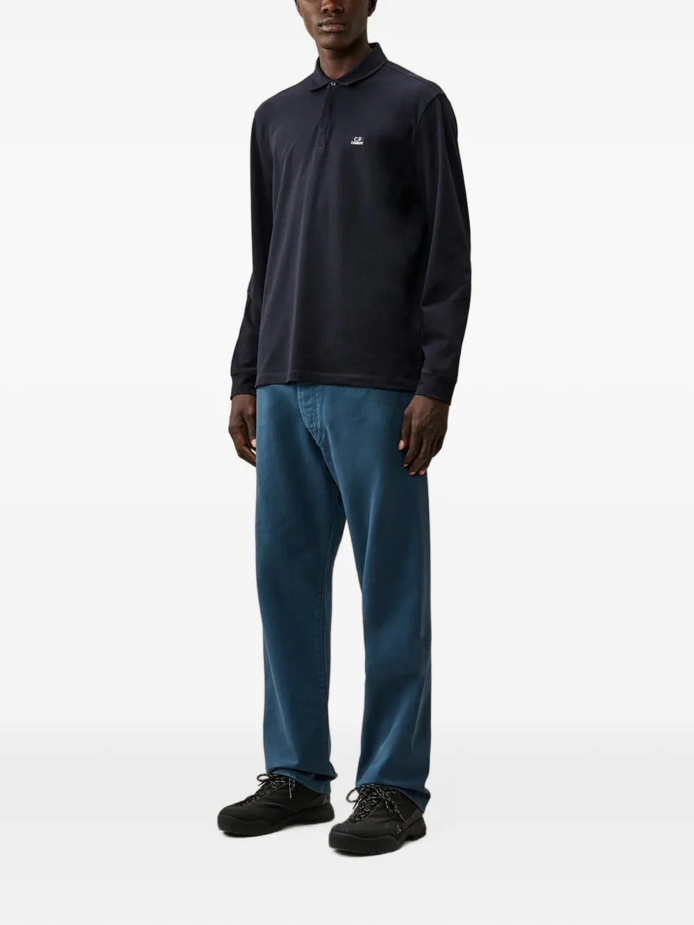 C.P. Company Stretch piquet poloshirt met lange mouwen en één knoop Blauw
