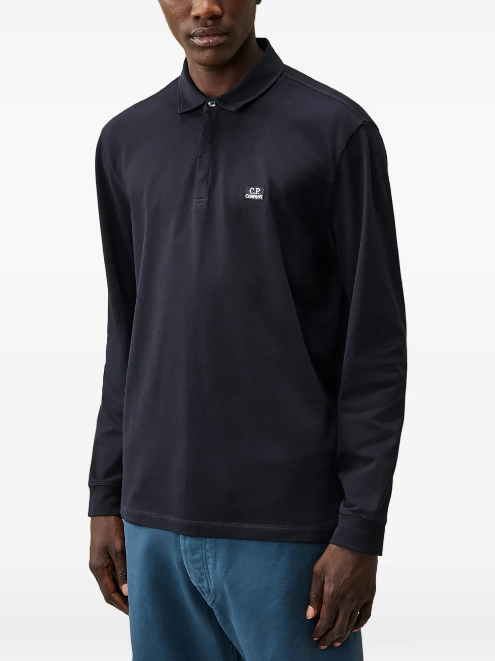 C.P. Company Stretch piquet poloshirt met lange mouwen en één knoop Blauw