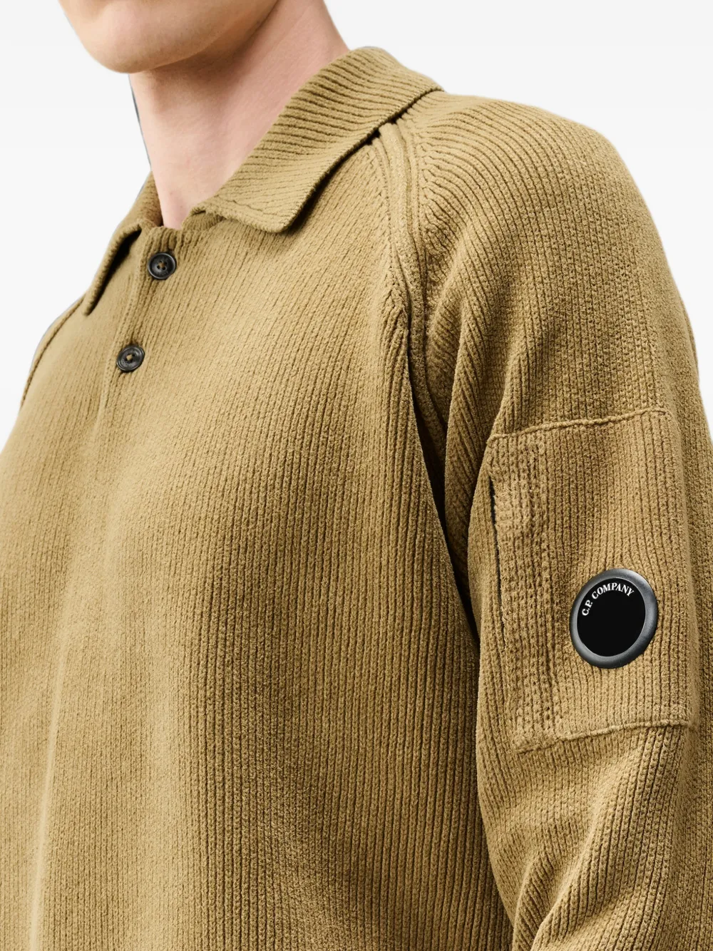 C.P. Company Ribgebreid poloshirt met Lens-detail Geel
