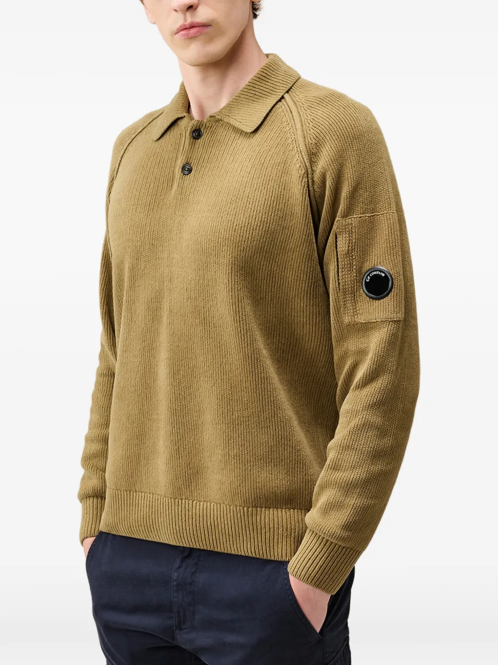 C.P. Company Ribgebreid poloshirt met Lens-detail Geel