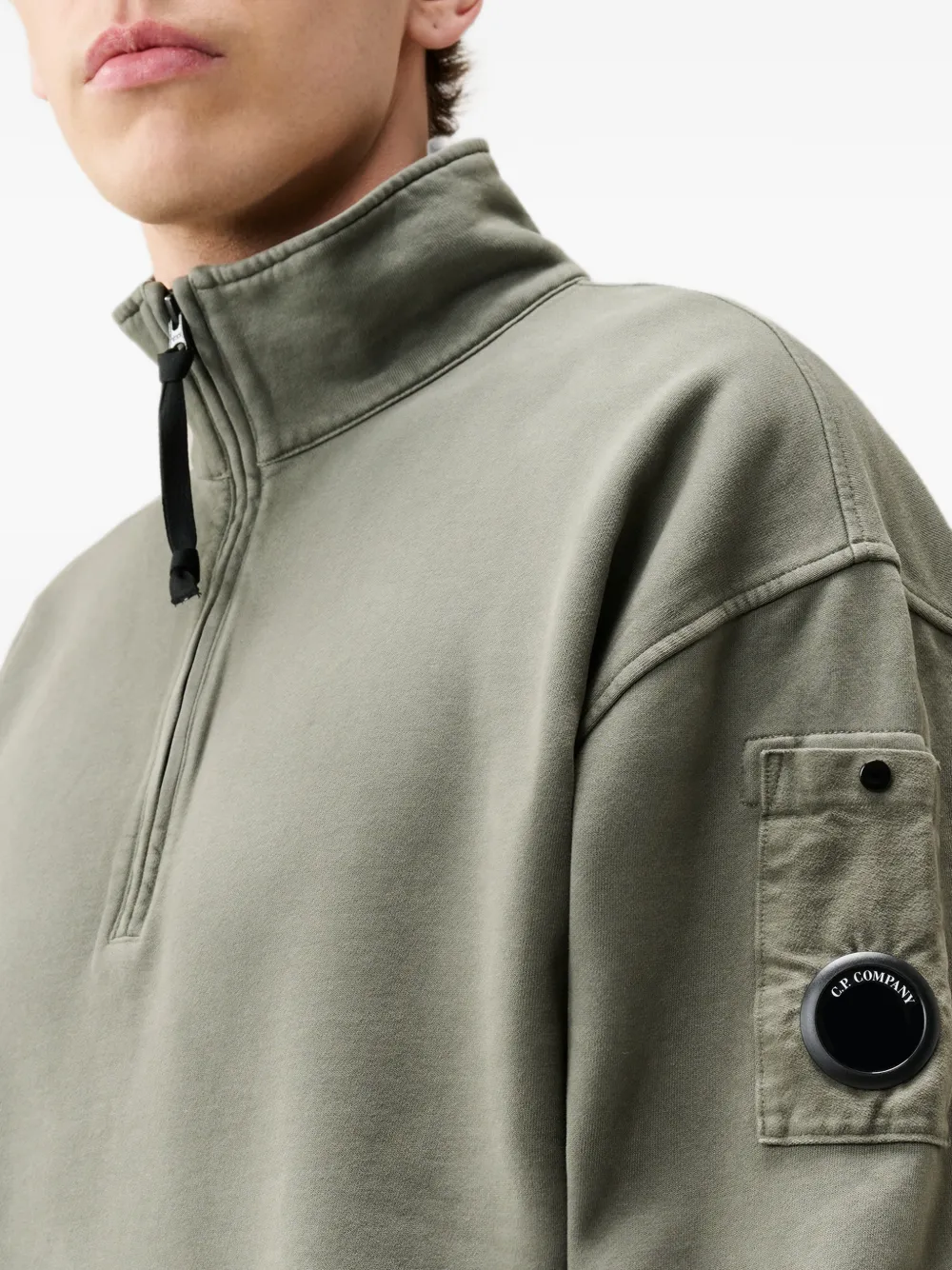 C.P. Company Sweater met kwartrits en Lens-detail Groen